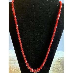 Vintage Apple Red Glass Gradual Faceted Beaded Strand Necklace 13"